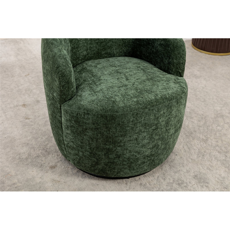 Swivel Accent Armchair Barrel Chair With Powder Coating Metal Ring, Green Chenille