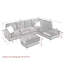 Canapé modulaire 3 places avec méridienne, repose-pieds avec rangement, pieds en métal et clous en cuivre, deux coussins blancs-338262723