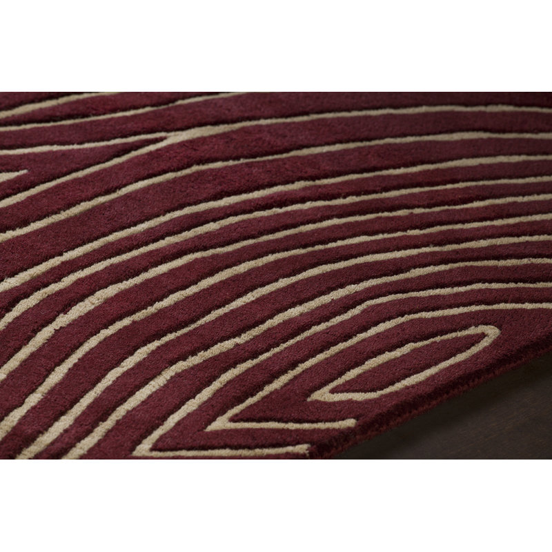 Solas Hand Tufted Wool Abstract Area Rug in Maroon/Cream, Rectangle 7'9" x 10'6"