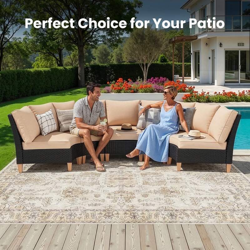 5 Piece Half-Moon Patio Sectional Sofa Set