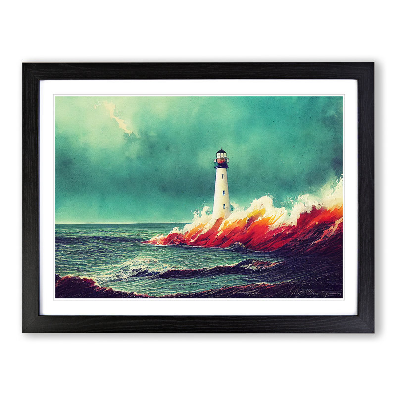 Lighthouse In Watercolour Vol.1 - Single Picture Frame Print, 25cm H x 34cm W, Black