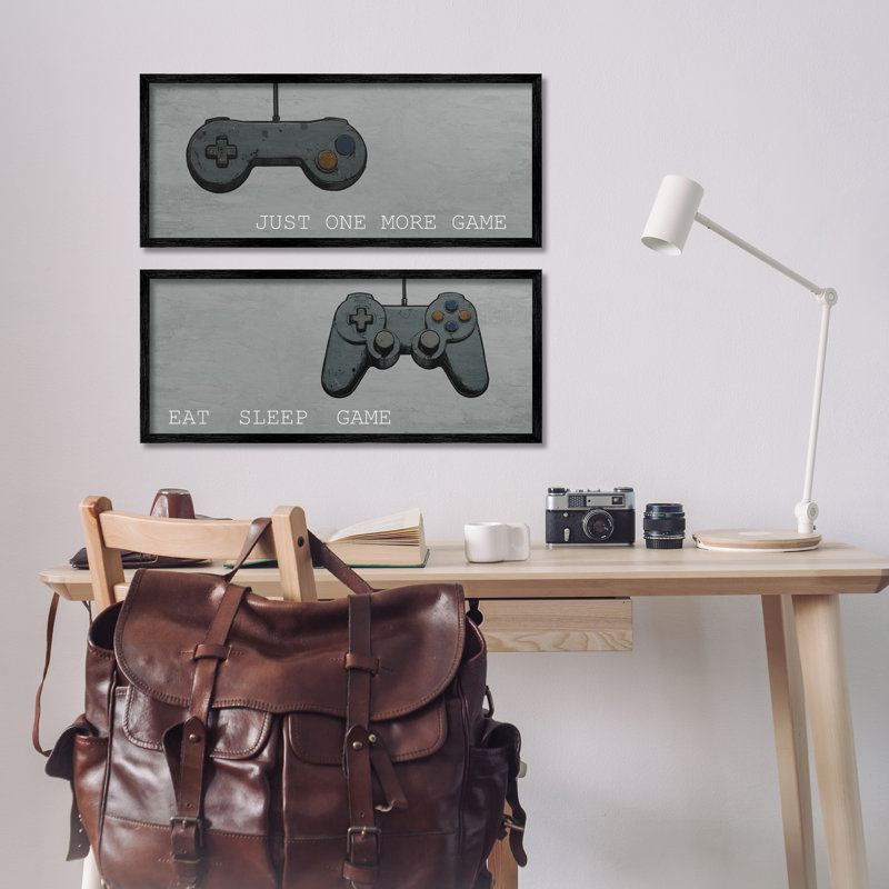 Ensemble de 2 giclées encadrées Gamer phrases sur gris, design par Kim Allen, H 10 po x l 24 po, Giclée encadrée noir minuit