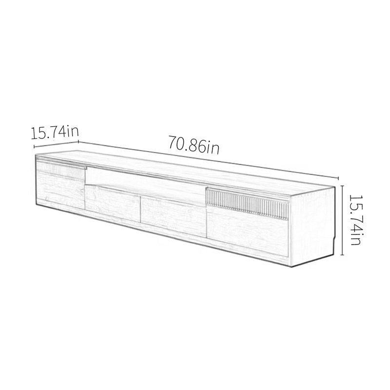 Meuble télé minimaliste rétro en bois massif, H 15,74 po x L 70,86 po x l 15,74 po