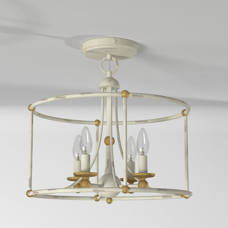 Plafonnier semi-encastré cylindrique unique 15,75 po Ashling, Blanc / Doré
