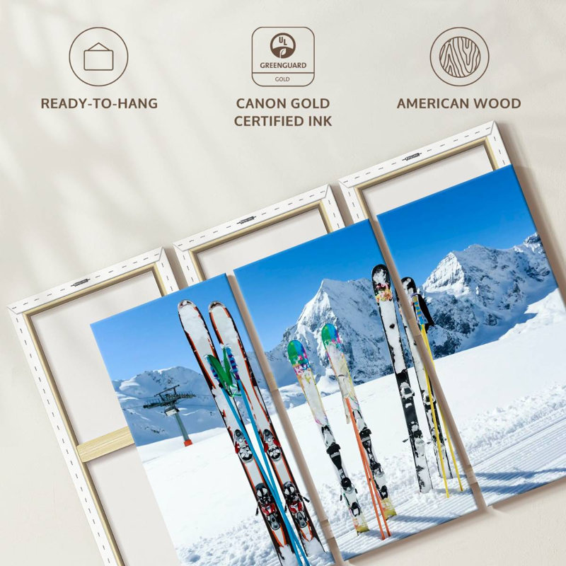 " Snowy Mountain Skis " 3 - Pieces, 48" H x 74" W x 1.25" D