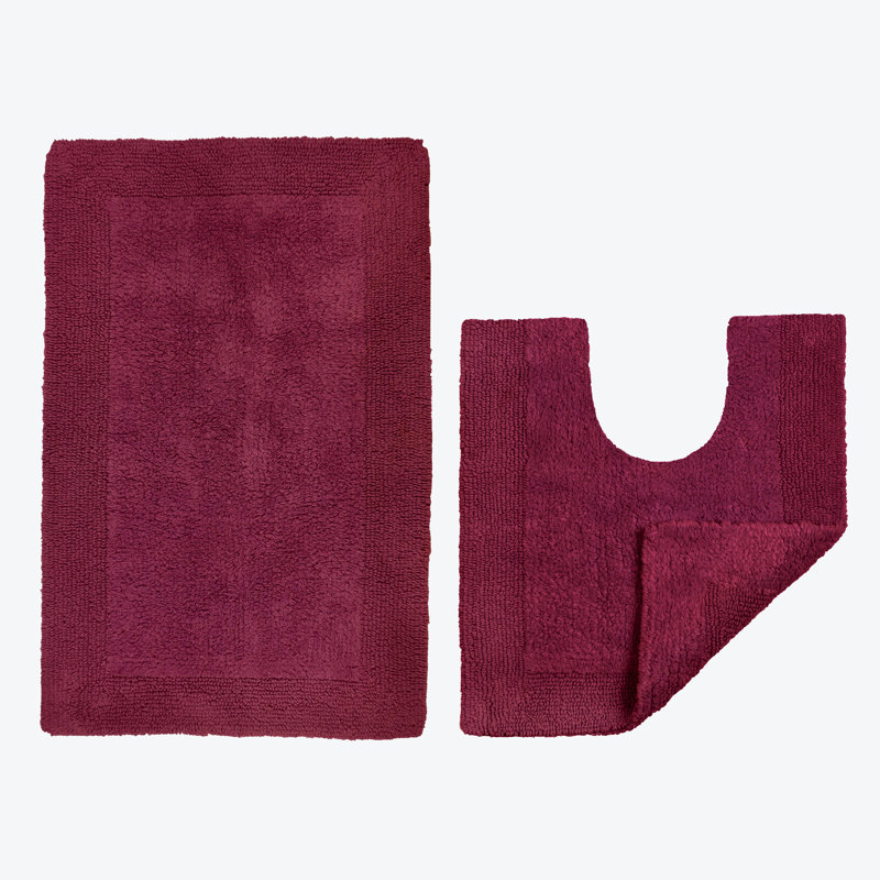 100% Cotton Bath Mat and Pedestal Mat Set, Burgundy