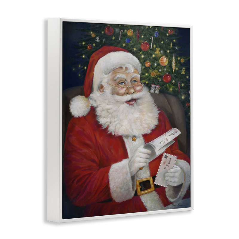«Merry Santa Claus», art mural sur toile par Ruane Manning, Giclée encadrée blanc bord de mer, H 24 po x l 30 po