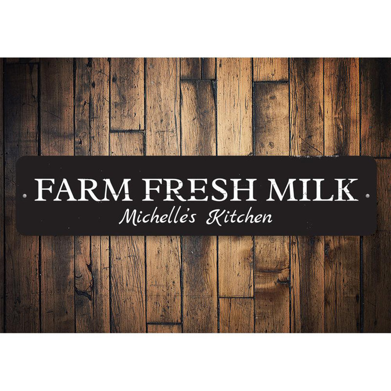 Enseigne en aluminium Farm Fresh Milk, H 4 po x l 18 po x P 0,04 po