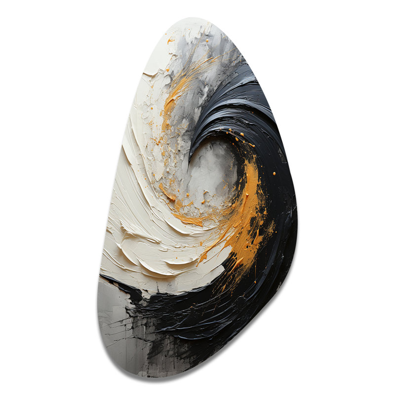 «Chisako - Abstract Spirals Unique Shape», reproduction d'art asymétrique jaune, H 31 po x l 17 po