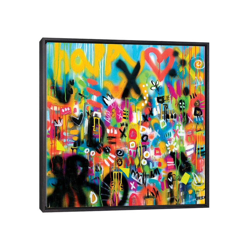 «Happy Heart», reproduction d'art murale encadrée, Noir patiné, Reproduction encadrée sans passe-partout, H 18 po x l 18 po