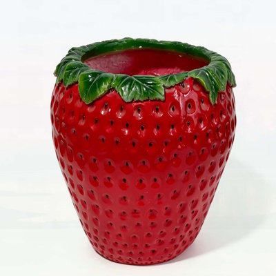 15'' Tall Strawberry Shaped Planter Pot, Cute Fruit Decorative Flower Vase, Weather Resistant for Outdoor and Indoor Use