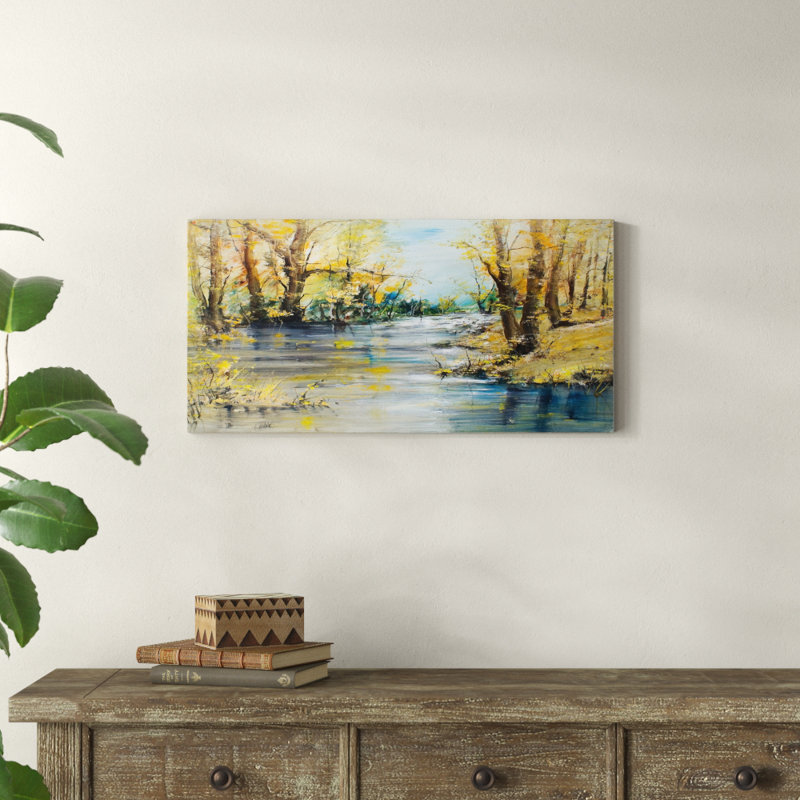 « automne forest river », reproduction sur toile tendue, H 16 po x l 32 po x P 1 po