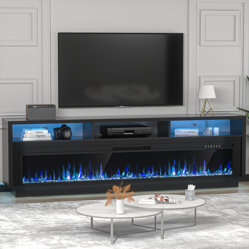 Fireplace TV Stand for TVs Up to 65" with 52" Electric Fireplace, TV Console for The Living Room, LED Light Entertainment Center, Storage Cabinet, Media Console Table