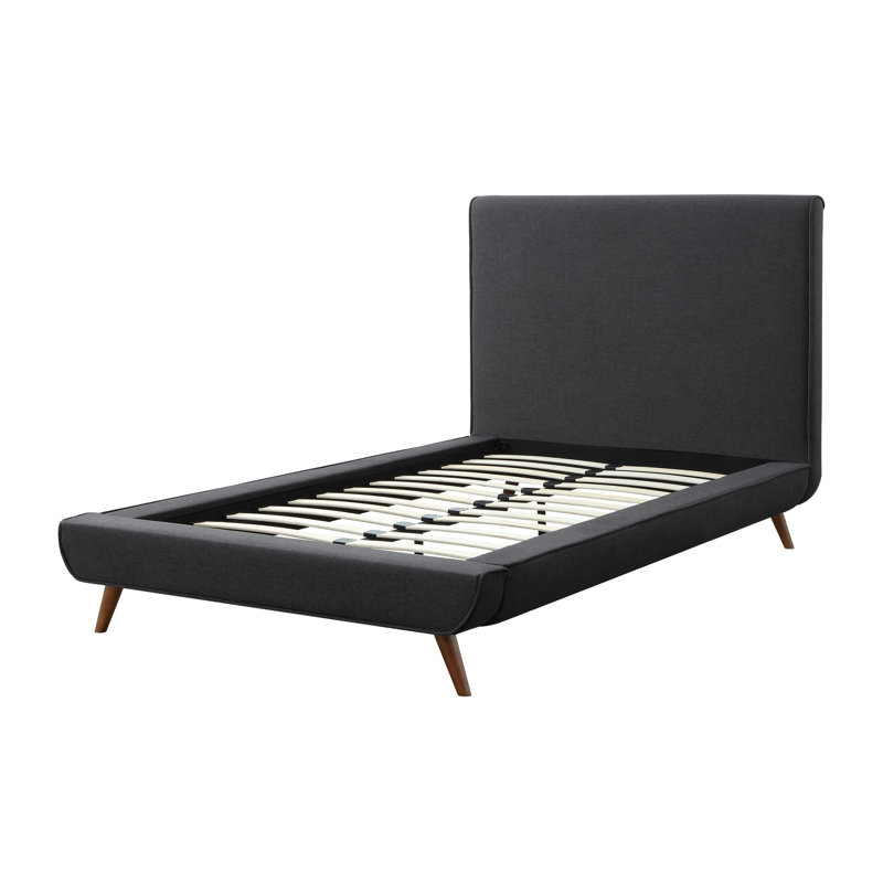 Lit simple revêtu de lin gris anthracite Charcoal