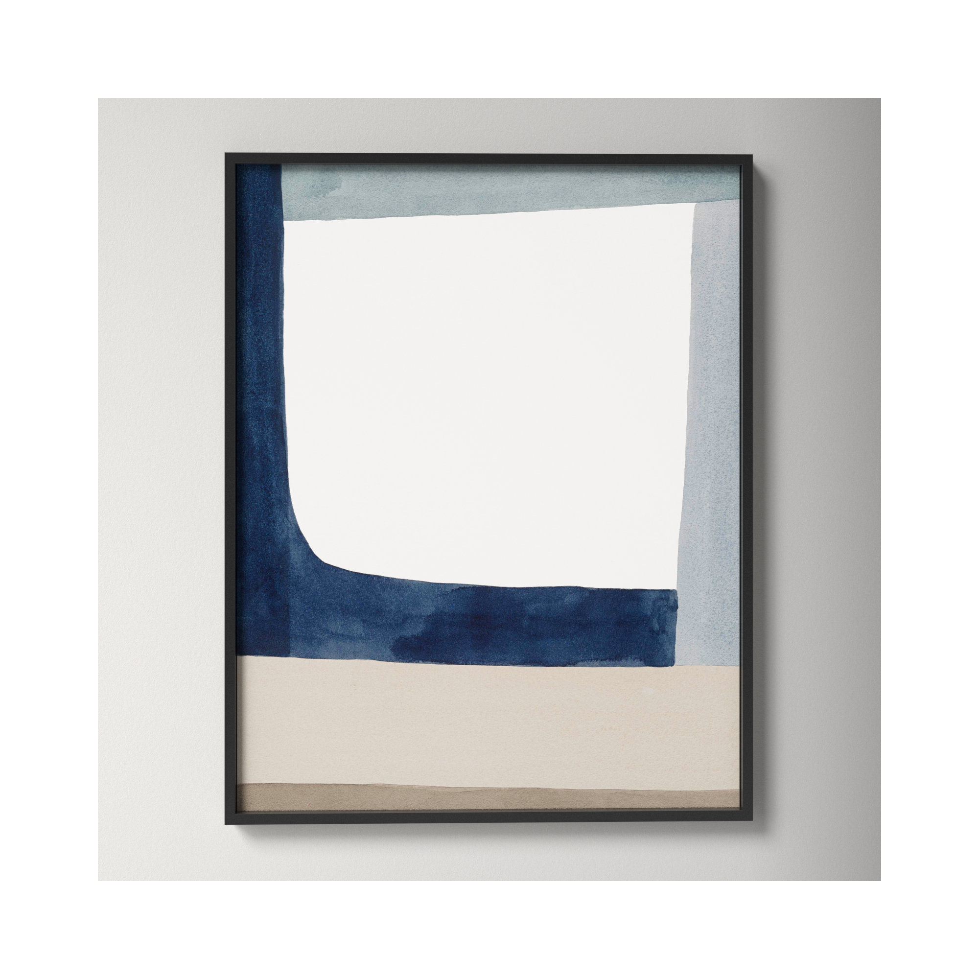 Composition In Blue 1 by Julia Balfour, Black Framed Canvas, 38" H x 30" W x 1.38" D