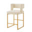 Tabouret de bar moderne à hauteur de comptoir en velours crème avec dossier carré et repose-pieds en métal