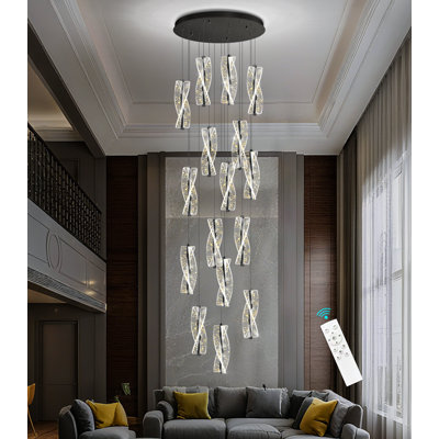 16-light Modern Led Dimmable Chandelier For High Ceilings Black