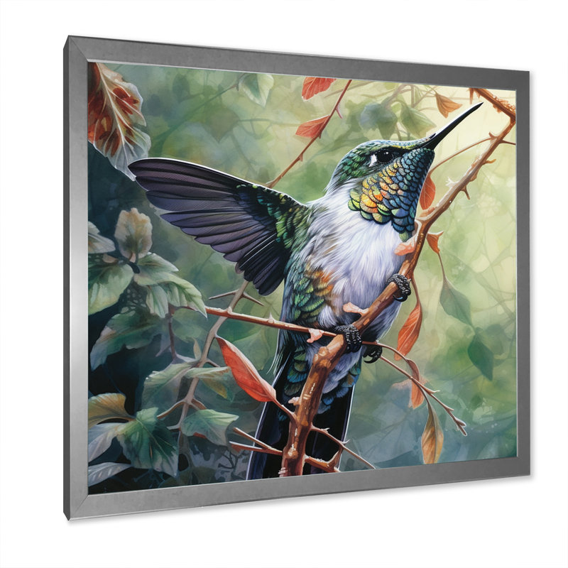 Colibri gracieux IV sur toile, H 30 po x l 30 po x P 1 po, Cadre simple argenté