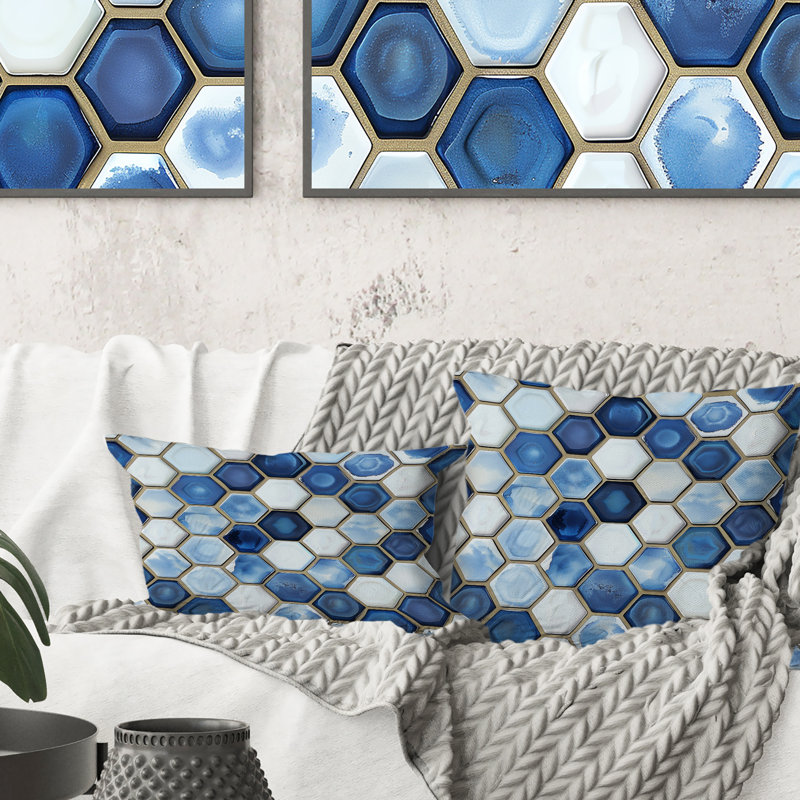 Imprimé hexagonal bleu et blanc VI - Coussin lombaire moderne
