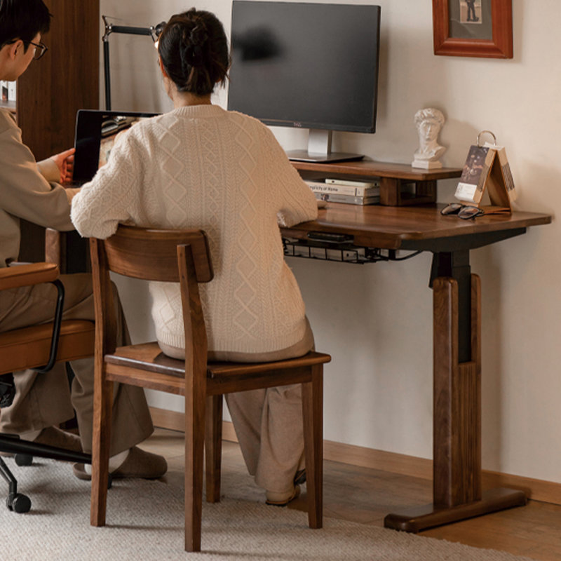 47.24"Black Walnut Wood Smart Electric Height-Adjustable Desk, 28.35" H x 47.24" W x 24.41" D