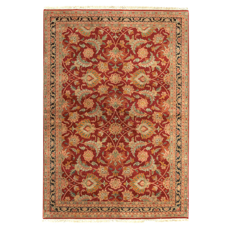 Hand Knotted Wool Oriental Area Rug in Red And Black