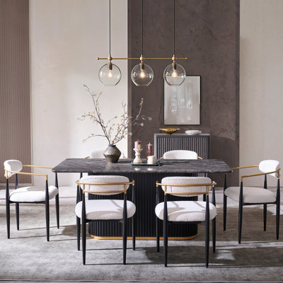 Velora 7 Pieces Modern Faux Marble Dining Table Set with Flutted Pedestal