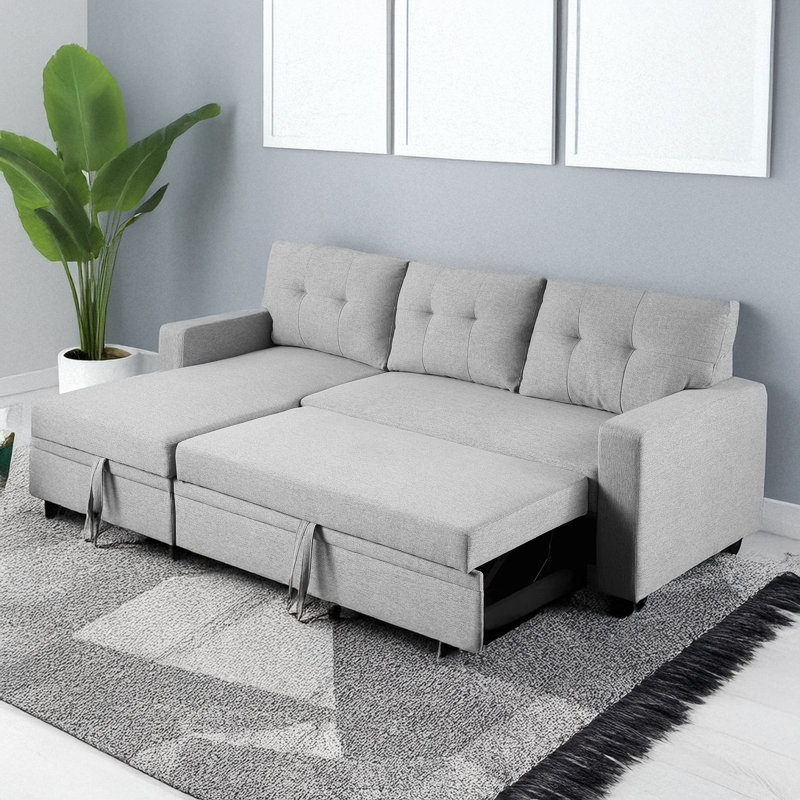 Canapé modulaire escamotable avec rangement, Gris clair