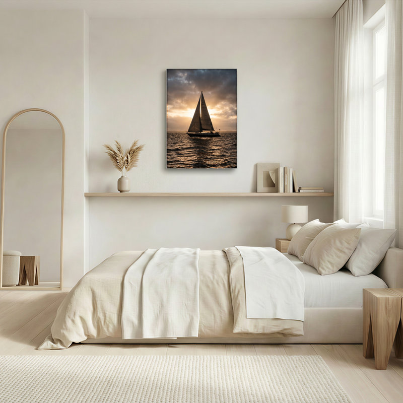 Ensemble de 1 tableau sur toile représentant un coucher de soleil sur un voilier, 30"H x 20"W, Wrapped Canvas