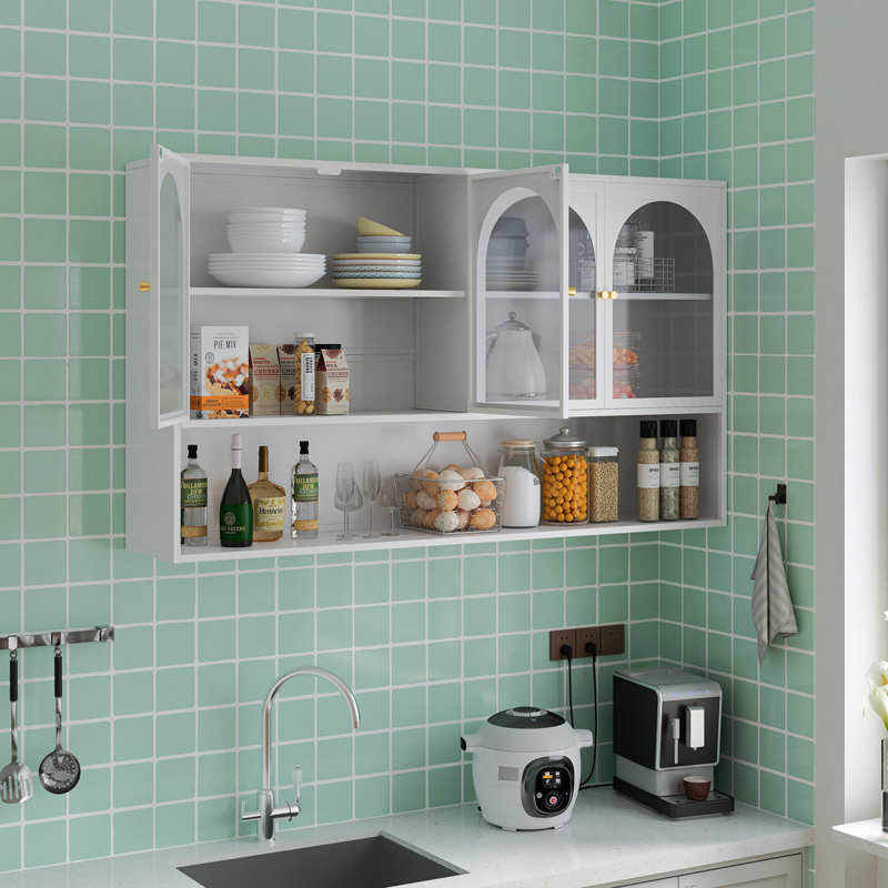 Four-door Glass Wall Cabinet Storage, White