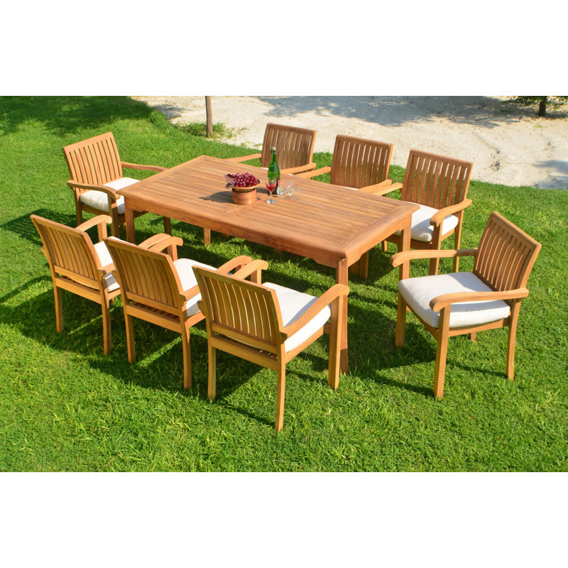 Kyla 8 - Person Teak Patio Dining Set with Rectangular Table, 8, 30" H x 71" L x 36" W