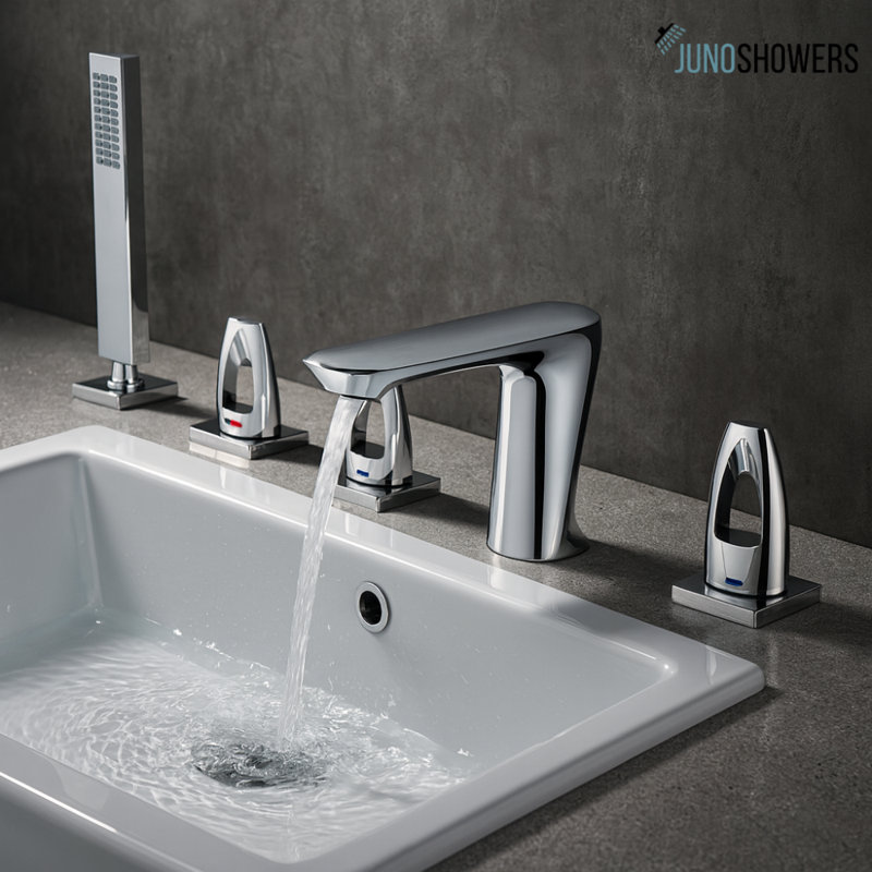 Robinet de baignoire noir mat 5 pièces Juno, Chrome chrome