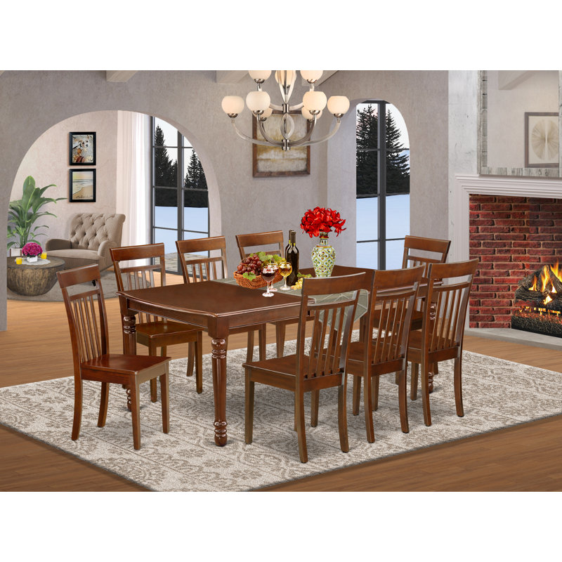 Ensemble de table de salle à manger 9 pièces moderne comprenant une table rectangulaire en bois avec feuille papillon et 8 chaises de salle à manger, acajou