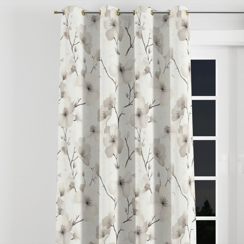 Rideaux occultants à motif floral - rideau à œillets cerisier en fleurs ivoire - 1 panneau, L 52 po x L 84 po, Œillets dorés