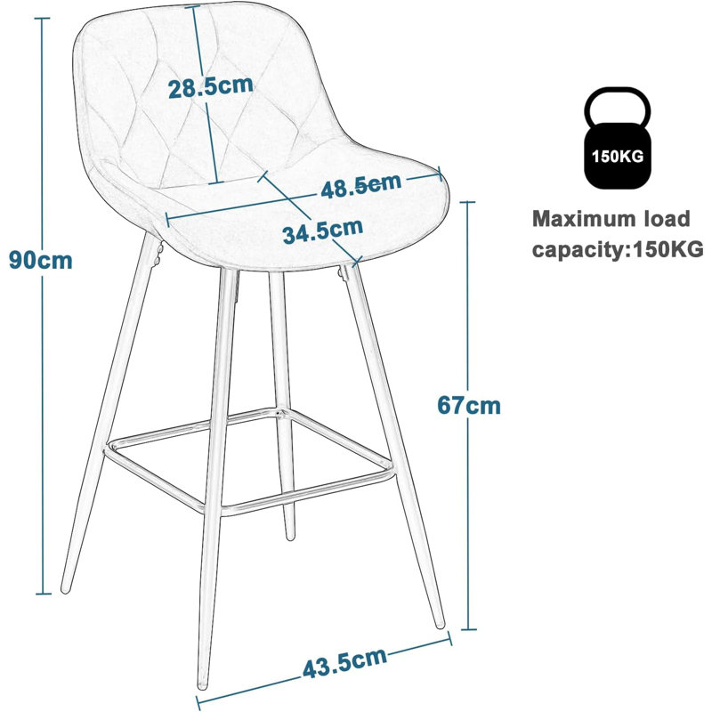 Agna Upholstered Counter Stool with Metal Frame, Black, 4