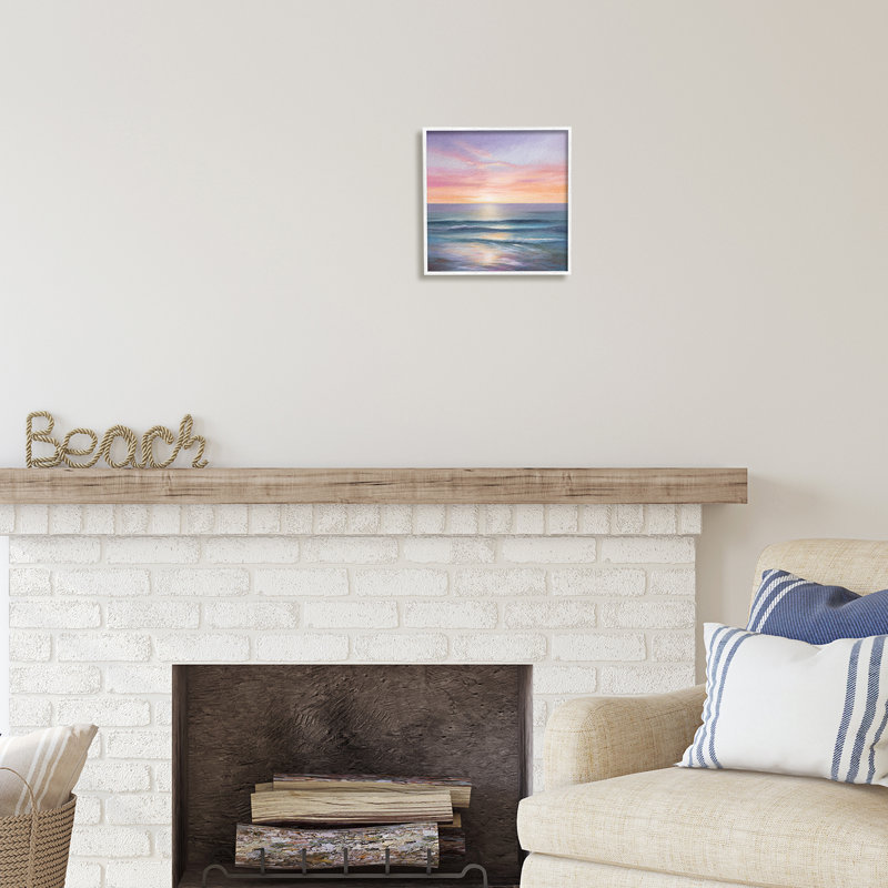 " Ocean Sunrise ", 12" H x 12" W x 1.5" D, Coastal White Framed Giclee