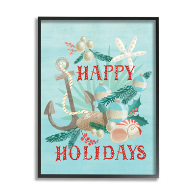 " Happy Holidays Nautical Phrase Beach Anchor Seashells "