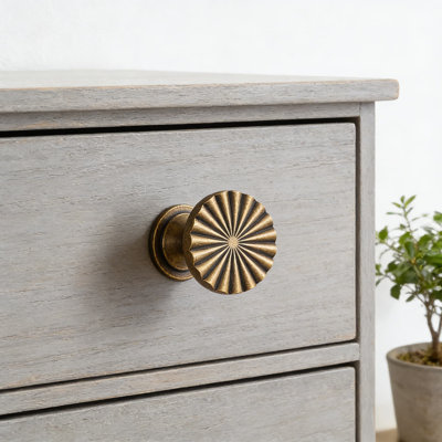 Boutons d'armoire rétro Sunburst, paquet de 5 poignées de tiroir en laiton antique, quincaillerie en alliage de zinc pour commode, garde-robe, armoire de cuisine et meubles