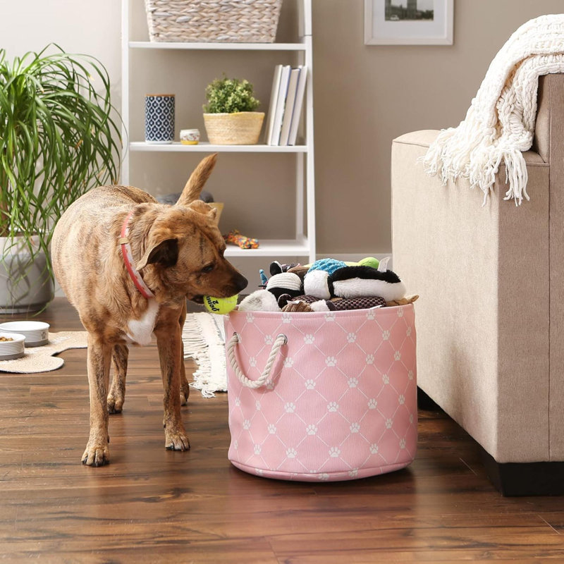 Pet Storage Collection Paw And Bone Print, Medium Rectangle, Pink, 15" H x 12" W x 15" D