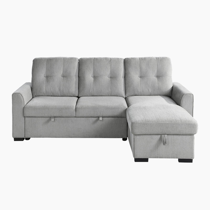 Wathan 90" 2-Piece Modern & Contemporary Chenille Sectional Sofa with Convertible Pull-Out Sleeper Bed, Reversible Chaise with Hidden Storage