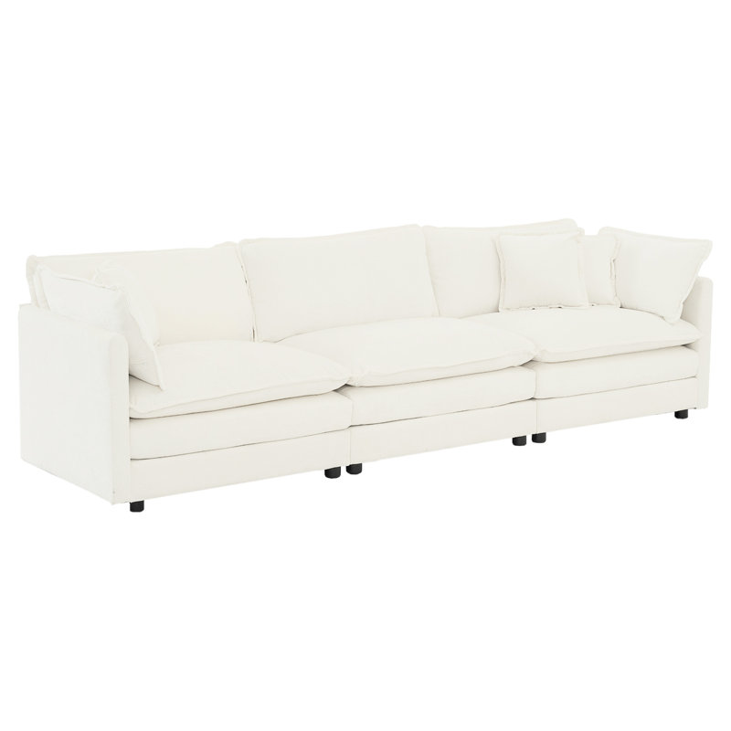 Chenille blanche 1 + 1 + 3: look moderne, bois massif, assise confortable 3 pièces en couleur - structure en bois, tissu, confort