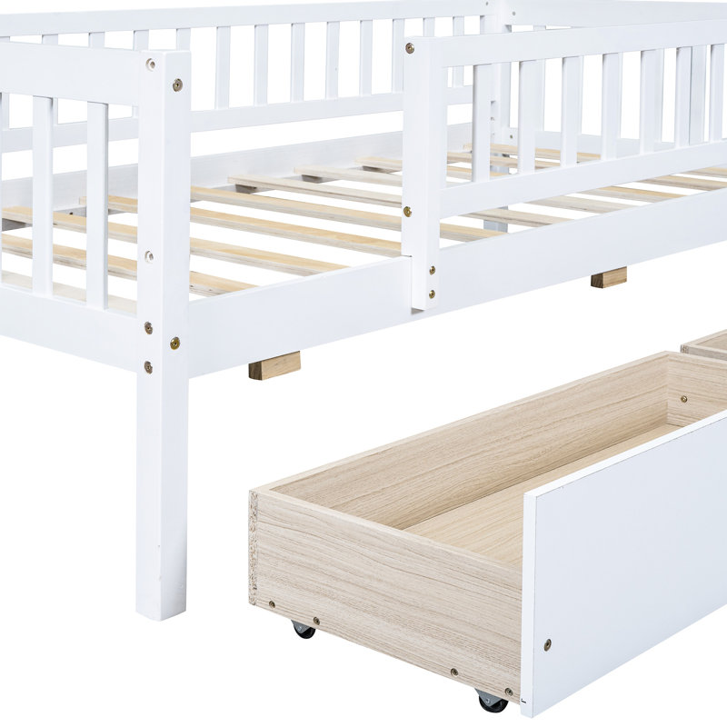 Lit de jour simple en bois blanc - deux tiroirs, ajoute un espace de rangement en bois massif, meubles fonctionnels, Blanc