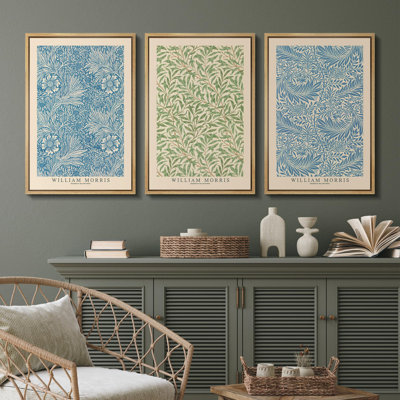 " Botanical Pattern And Crafts Movement Design Nature Landscape Vintage Classic Rustic Art Decor " 3 - Pieces