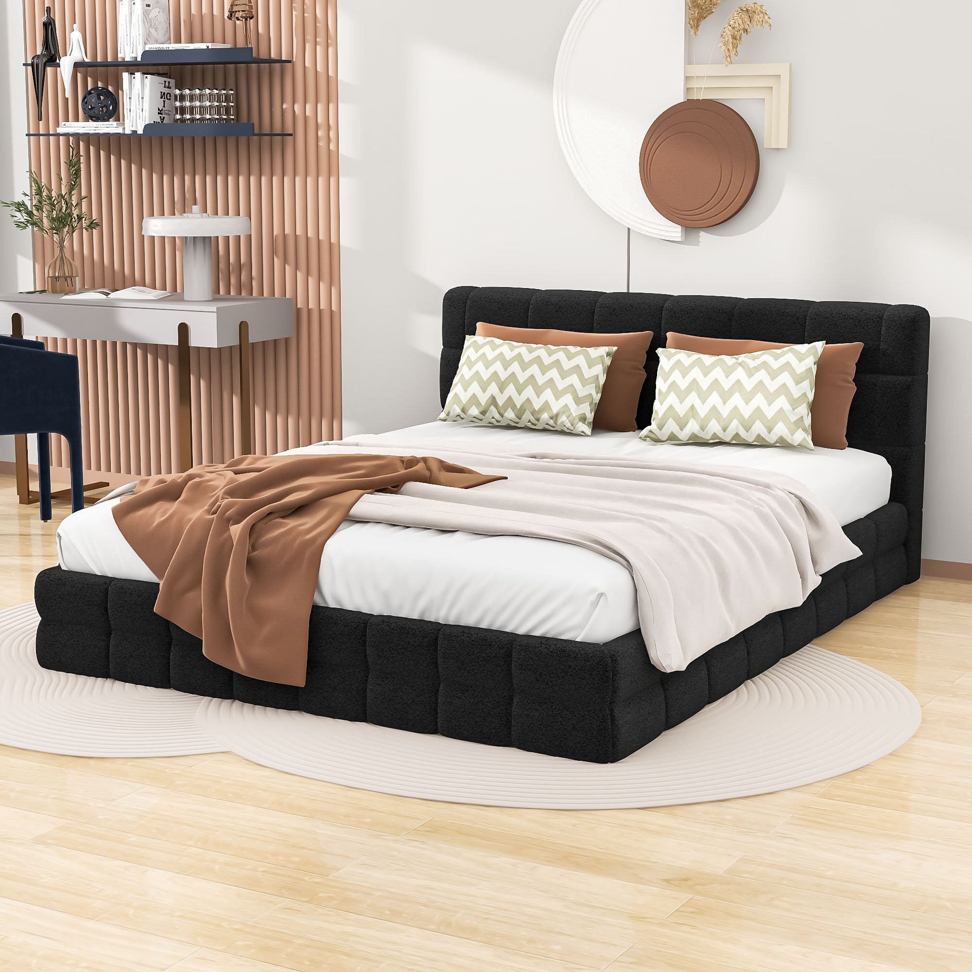 Latitude Run® Mireida Queen-Size Upholstered Platform Bed with Stitched ...