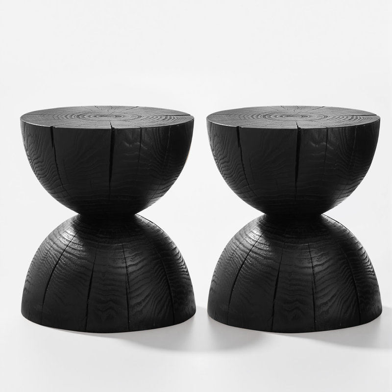 Solid Pine Wood End Table With Natural Grain, Black