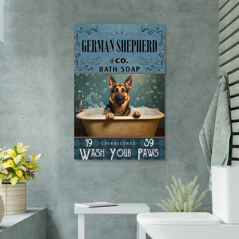 Impression sur toile, "German Shepherd Bath Soap 1", H 20 po x l 16 po x P 1,25 po