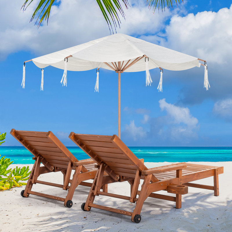 Brown Patio Wood Lounge Chaise With Receptacle