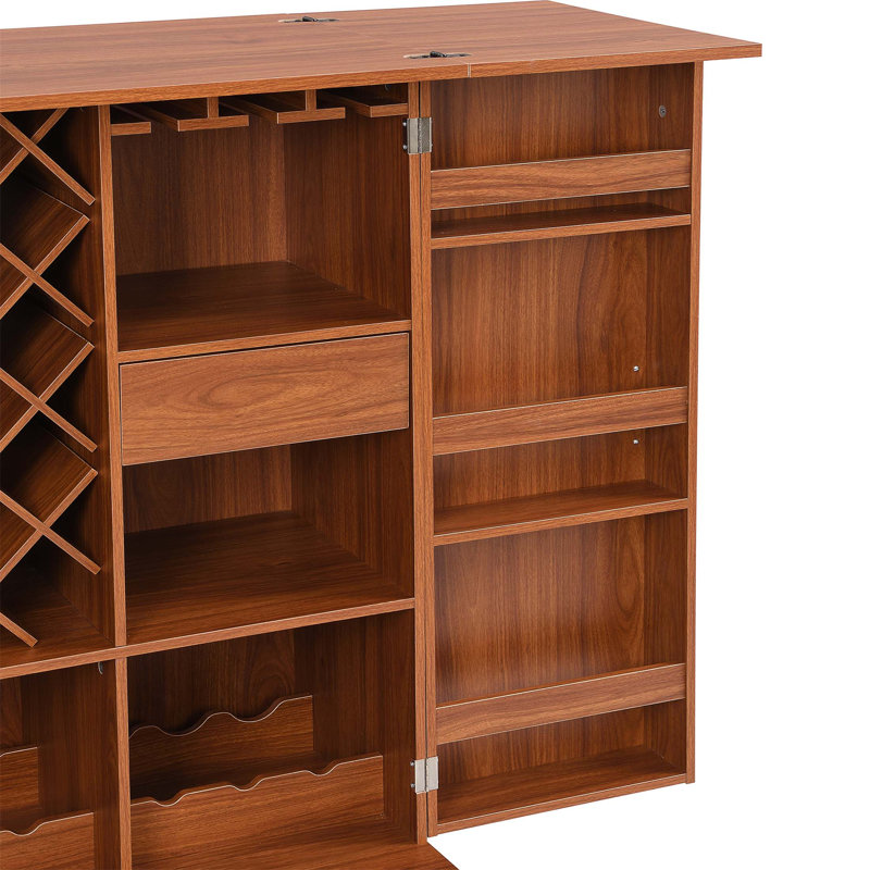 Bar 41,9 ", porte de bar pliante en noyer industriel avec table de rangement