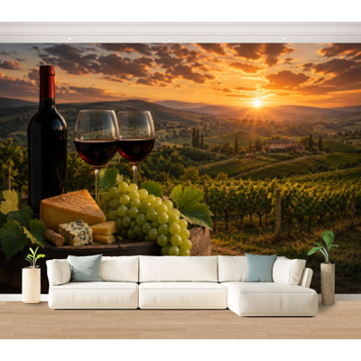 Wall Mural Peel and Stick Wallpaper vine landscape wine still life tuscany italy wine Self-Adhesive Removable Contact Paper Wall Decor for Living Room Bedroom 100"H x 144"W