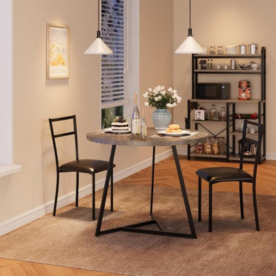 Ensemble de table de salle à manger 3 pièces pour 2 personnes, table de cuisine peu encombrante et 2 chaises rembourrées en polyuréthane, plateau de table en bois aggloméré avec structure en métal, petit mobilier de salle à manger pour appartement, coin-repas, bureau