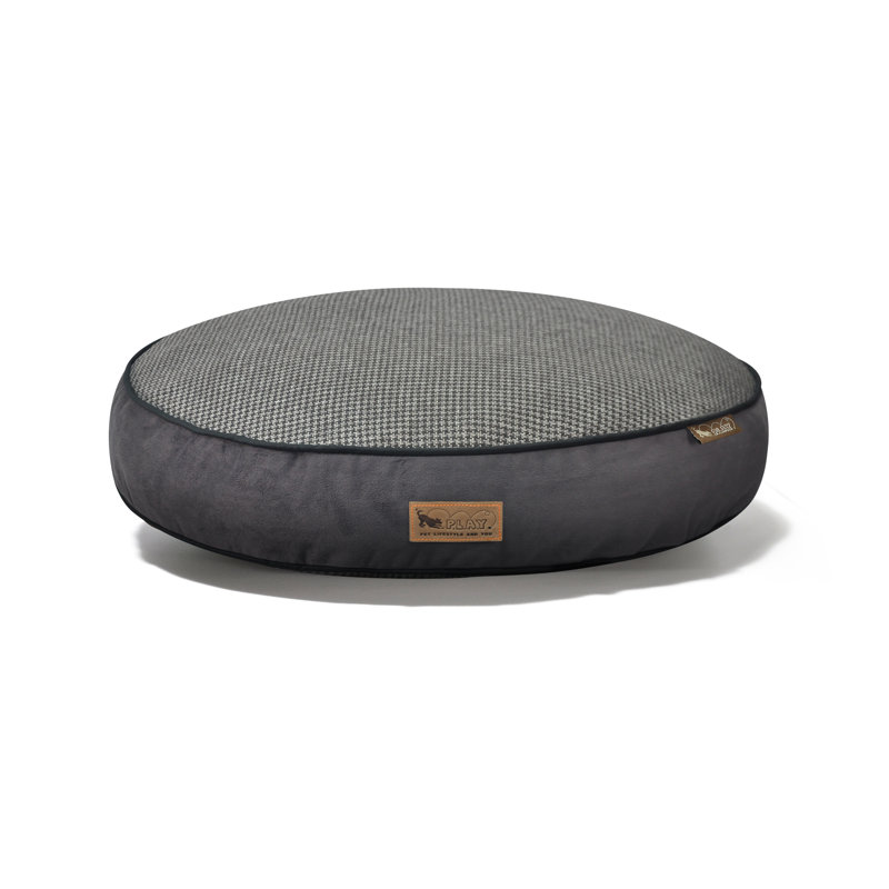 Houndstooth Round Dog Bed, Large (42" W x 42" D x 5" H), Black/Gray
